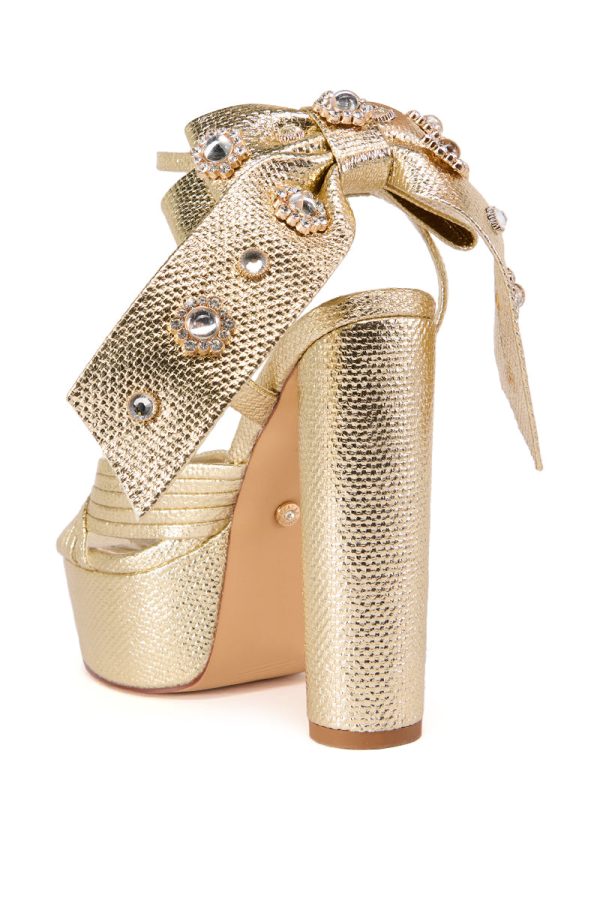 AZALEA WANG CRAWLEY GOLD CHUNKY BOW SANDAL For Discount