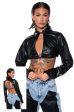 KEEP UP FAUX LEATHER COLLARED CROPPED SHIRT For Discount