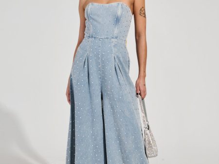 CAN T OUTSHINE ME DENIM AND RHINESTONE JUMPSUIT Online Hot Sale