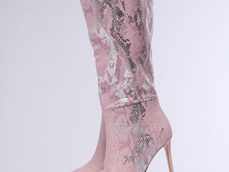 AZALEA WANG CASHY SNAKE EMBOSSED PINK STILETTO BOOT Online