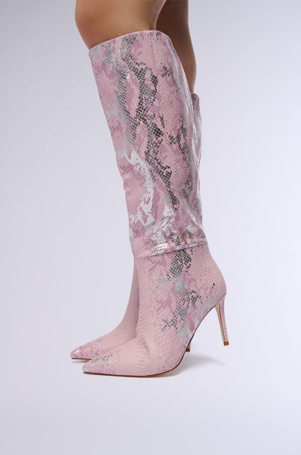 AZALEA WANG CASHY SNAKE EMBOSSED PINK STILETTO BOOT Online