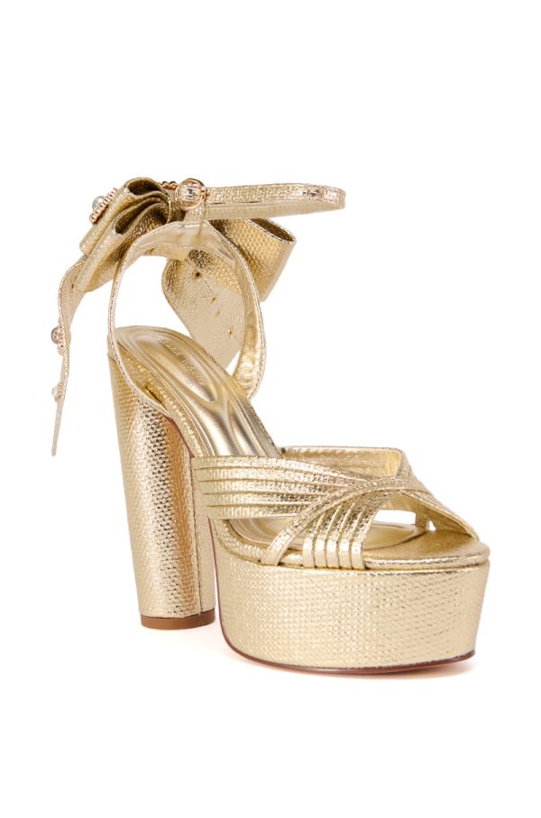 AZALEA WANG CRAWLEY GOLD CHUNKY BOW SANDAL For Discount