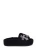 AZALEA WANG SUTTONED BLACK CROSS EMBELLISHED SLIP ON SANDAL on Sale