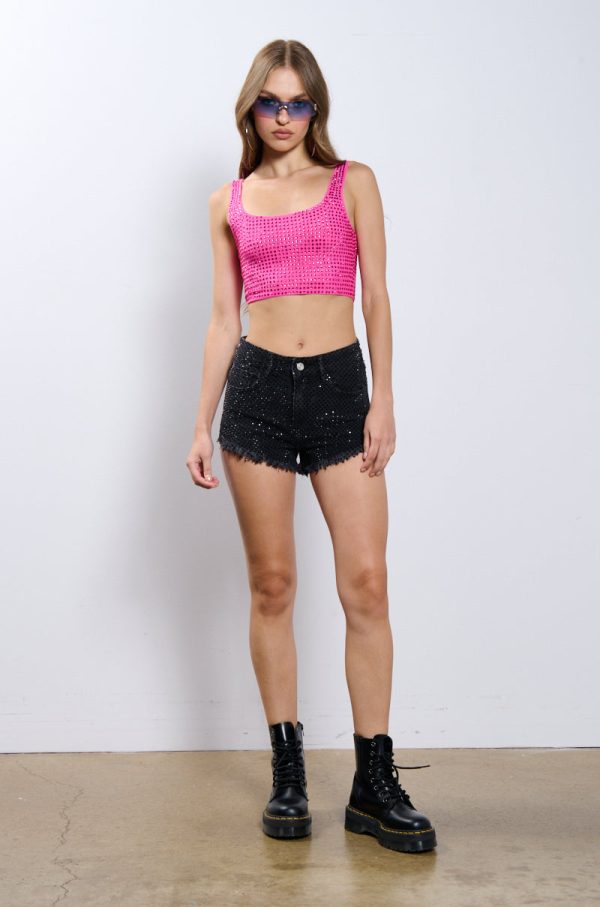 IT GIRL ENERGY RHINESTONE EMBELLISHED CROPPED TANK IN PINK Discount