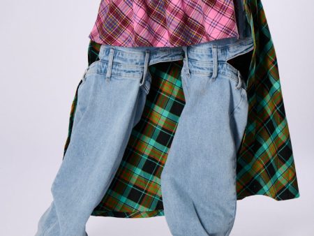 MIXED PRINTS PLAID BELT SKIRT Cheap