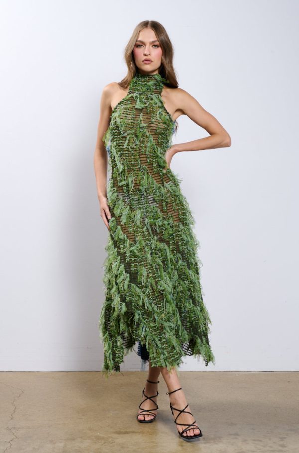 IT FACTOR MESH MAXI DRESS IN GREEN on Sale