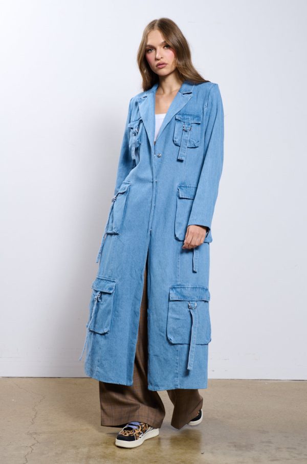 HIGH EXPECTATIONS DENIM TRENCH For Sale