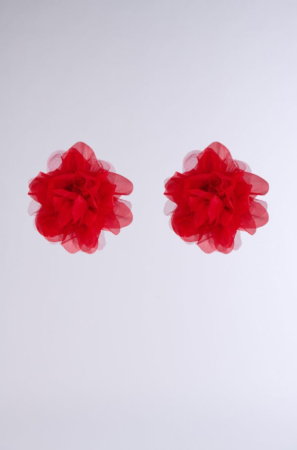 LOVE YOU STATEMENT FLOWER STUD EARRING IN RED Supply