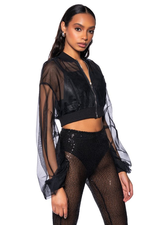 BELLA LUNA SHEER STACKED ARM BOMBER Online now