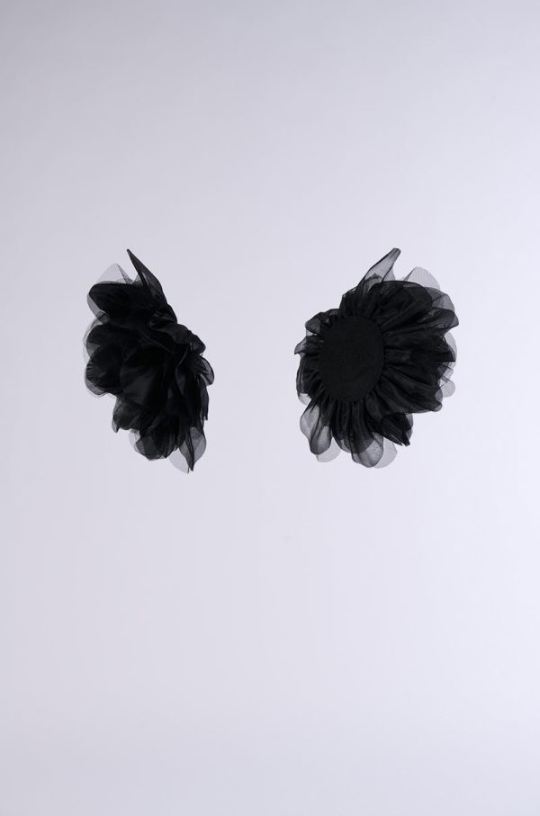 WITH LOVE STATEMENT FLOWER STUD EARRING IN BLACK on Sale