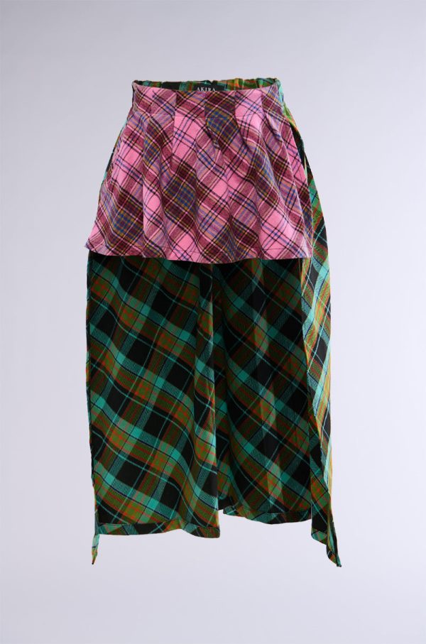 MIXED PRINTS PLAID BELT SKIRT Cheap