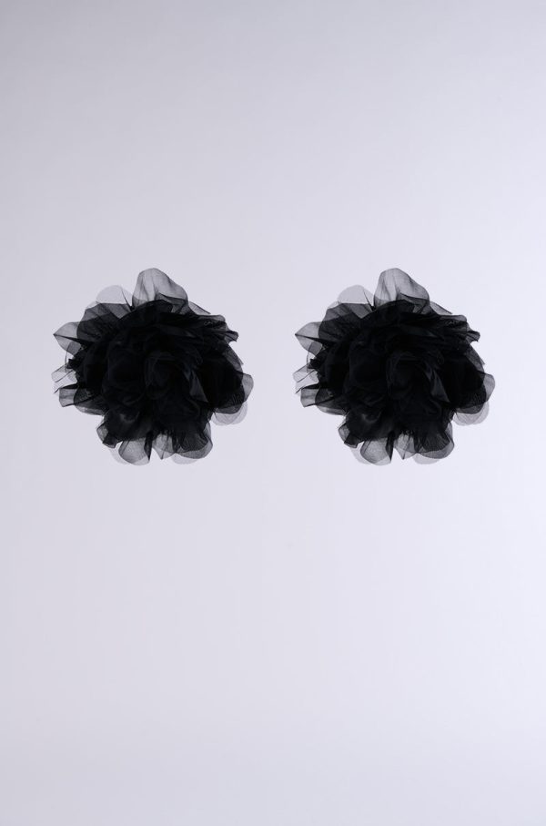 WITH LOVE STATEMENT FLOWER STUD EARRING IN BLACK on Sale