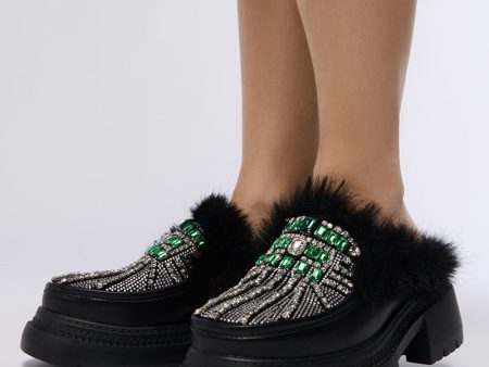 AZALEA WANG AGATA EMBELLISHED OPEN BACK LOAFER IN BLACK Sale