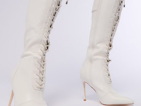 AZALEA WANG CHELSEA WHITE LACE UP STILETTO BOOT Supply