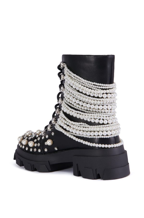 AZALEA WANG TWINKLEY BLACK PEARL EMBELLISHED COMBAT BOOTIE Online