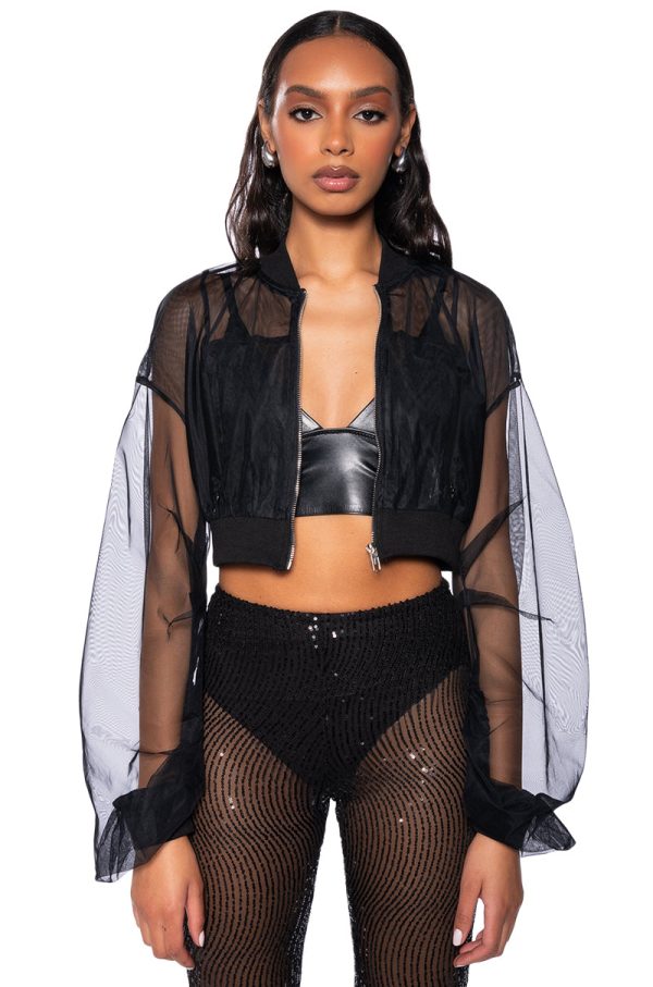 BELLA LUNA SHEER STACKED ARM BOMBER Online now