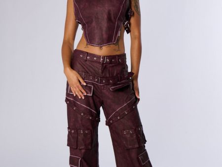 DESERT VIBE CARGO PANT IN BURGUNDY Discount