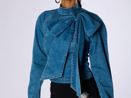 BELIEVE IN MY OWN BOW DETAIL MEDIUM BLUE DENIM TOP Fashion