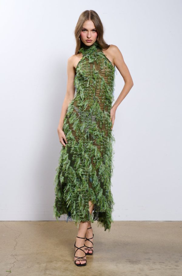 IT FACTOR MESH MAXI DRESS IN GREEN on Sale