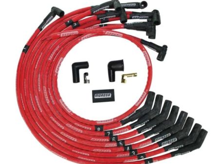 Moroso BBC Over Valve Cover 135 Deg Plug Boot HEI Sleeved Ultra Spark Plug Wire Set - Red For Sale