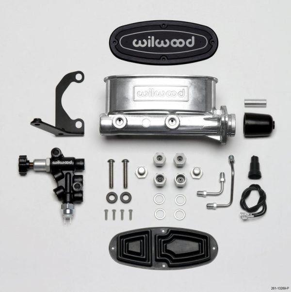 Wilwood HV Tandem M C Kit w L H Bracket & Prop Valve - 1in Bore Ball Burnished Fashion