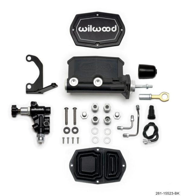 Wilwood Compact Tandem M C - 15 16in Bore w Bracket and Valve fits Mustang (Pushrod) - Black For Cheap