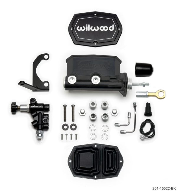 Wilwood Compact Tandem M C - 7 8in Bore w Bracket and Valve fits Mustang (Pushrod) - Black For Cheap