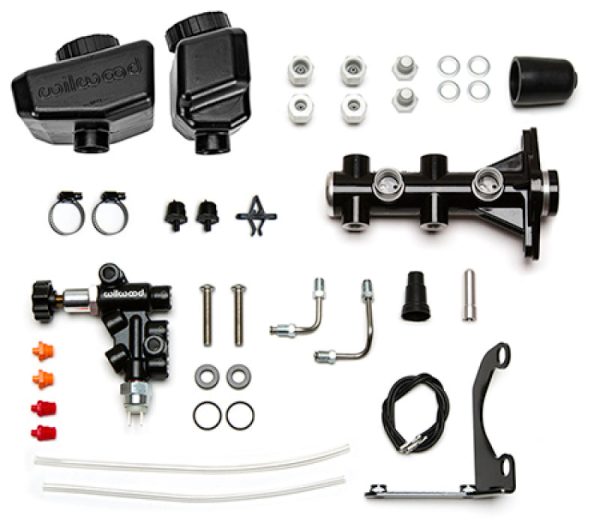 Wilwood Remote Tandem M C Kit w Brkt and Valve - 1.12in Bore Black Fashion