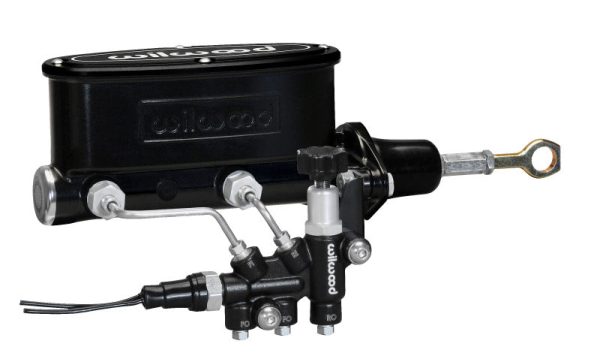 Wilwood HV Tandem M C Kit w L H Bracket & Prop Valve - 7 8in Bore Black-W Push. - Early Mustang For Discount